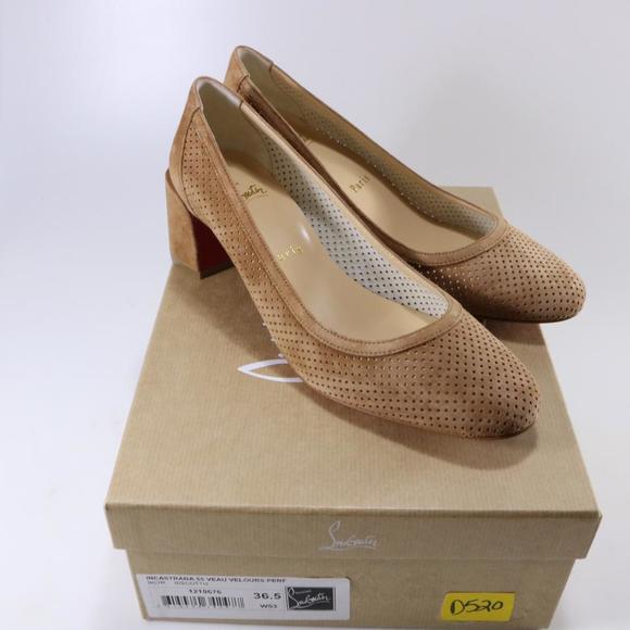 Incastrana 55mm Tan Biscotto Perforated Suede Padded Round Pumps D520 - Picture 3 of 12